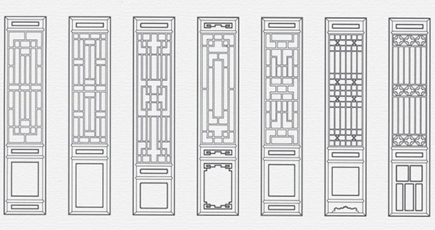 满城常用中式仿古花窗图案隔断设计图