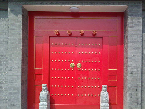 满城中国传统四合院系列朱红色中式木制大门木作